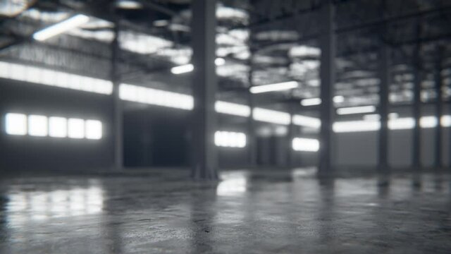 Empty production hall - blurred background camera smooth slide / move