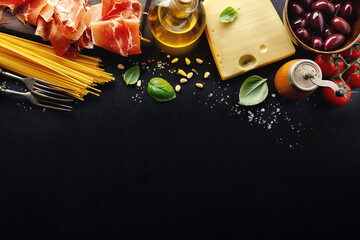 Italian food background with food