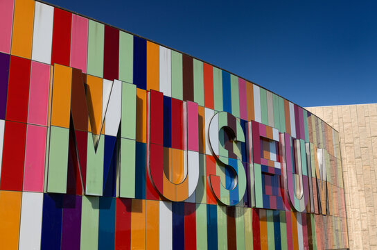 Colorful facade of the Waterloo Regional Museum in Kitchener, Ontario, Canada - April 7, 2012