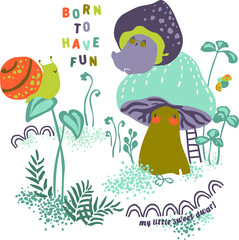 Mushroom print and design for babies.