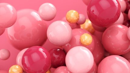 Abstract background with 3d spheres. Pastel pink bubbles. 3D illustration of balls. Colorful design concept. Banner or flyer background. Decoration elements for design