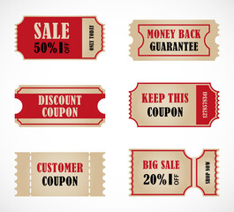 Vector stickers, price tag, banner, label. Coupon sale, offers and promotions vector template.