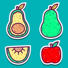 kawaii doodle fruit cartoon designs  for coloring, backgrounds, stickers, logos, icons and more