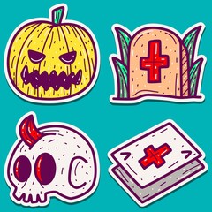 kawaii doodle cartoon halloween designs for wallpaper, stickers, coloring books, pins, emblems, logos and more