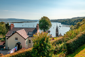 Obraz premium View of Tobermory from above. Tobermory is the capital of Mull, and until 1973 the only burgh on, the Isle of Mull in the Scottish Inner Hebrides.