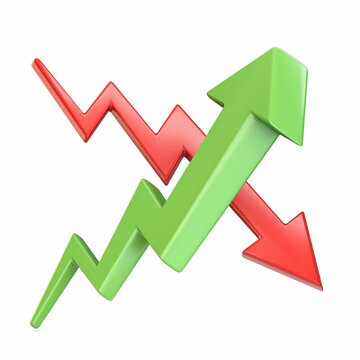 Red and green chart arrows crossed 3D