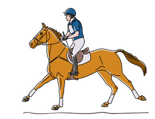 Vector image of a horseman riding a horse on a event track