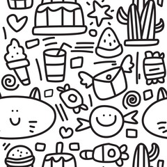 kawaii doodle cartoon pattern designs for stickers, backgrounds, wallpapers, clothes, decorations and more