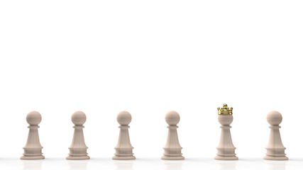 The wood chess and gold crown on white background for business content 3d rendering.