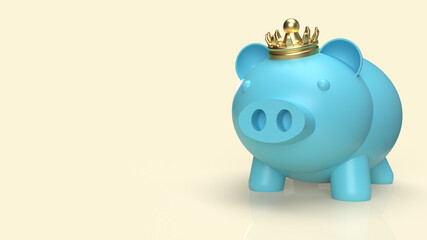 The blue pig bank and crown for business content 3d rendering.