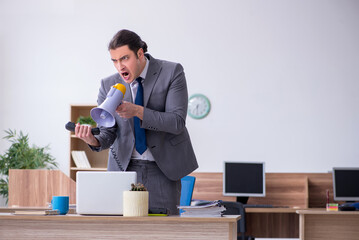 Young male employee working in the office