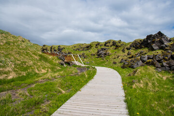 Hiking platform in Hellnar on Snaefellsnes in Iceland