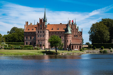 Egeskov castle panorama, Denmark, in sunny summer