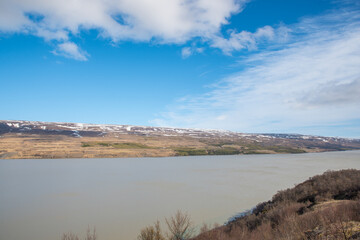The landscape of lake Lagarfljot in Iceland