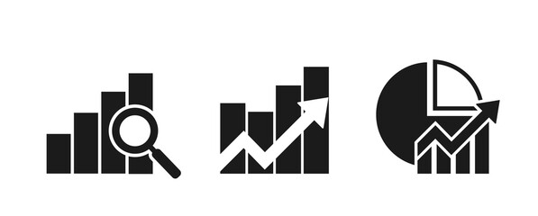 business chart icon set. analytics, pie chart and growth trend symbols