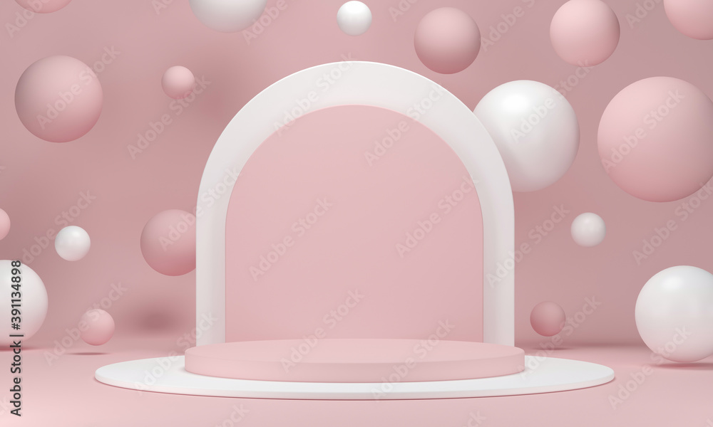 Aufkleber 3d rendering round podium geometry with gold elements. abstract geometric shape blank pastel podium.
