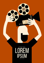 Movie and film poster design template background with vintage movie camera