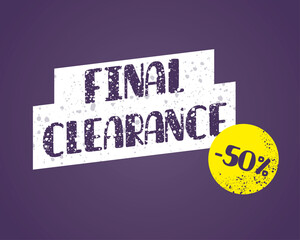 Final clearance -50%. Blue background. Vector.