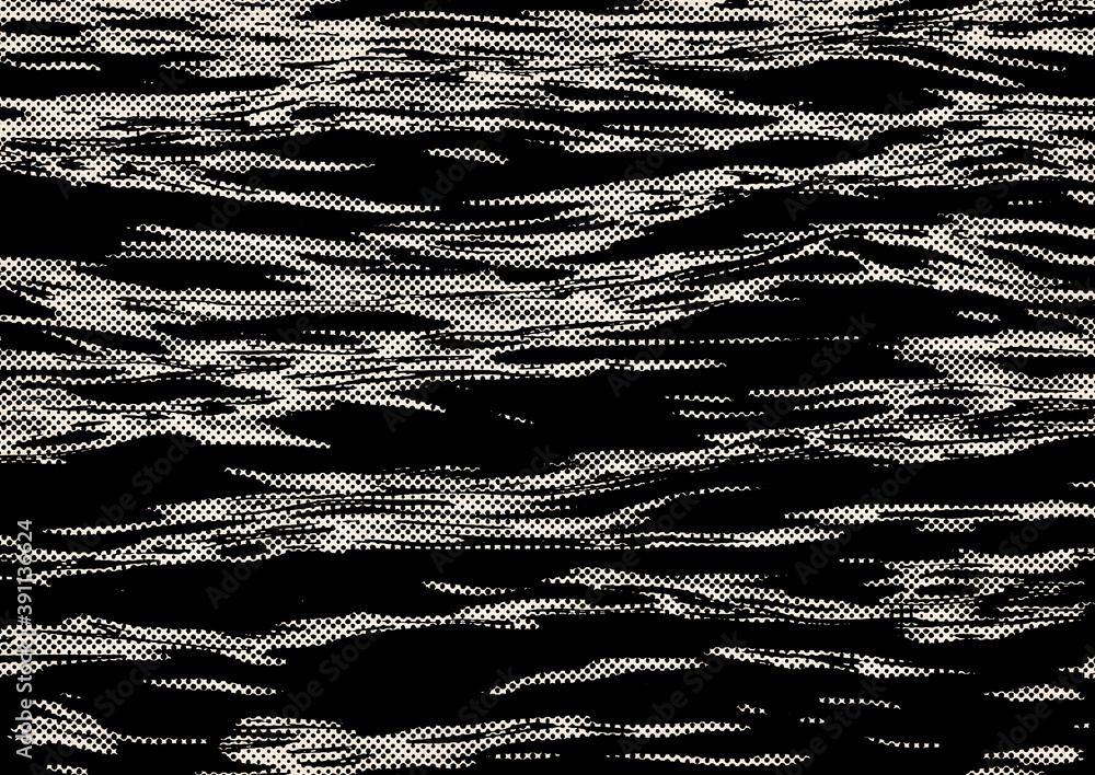 Poster wave pattern abstract background in black and white with halftone effect