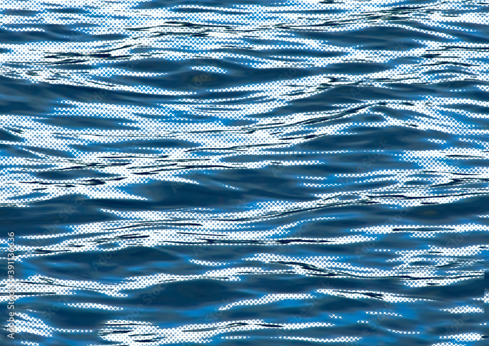 Poster wave pattern abstract background in blue with halftone effect