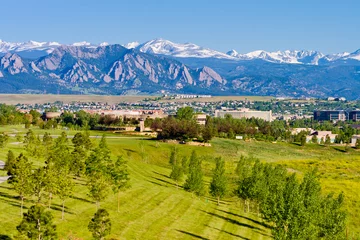 Foto op Canvas Interlocken Business Park with housing development in background, in Broomfield, looking toward Boulder, the flatirons, and the Indian Peaks, Broomfield County, Colorado © Jon Camrud