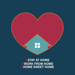 HOME SWEET HOME logo - house with window and chimney on the roof and heart or love symbol. Family, real estate and realty vector icon