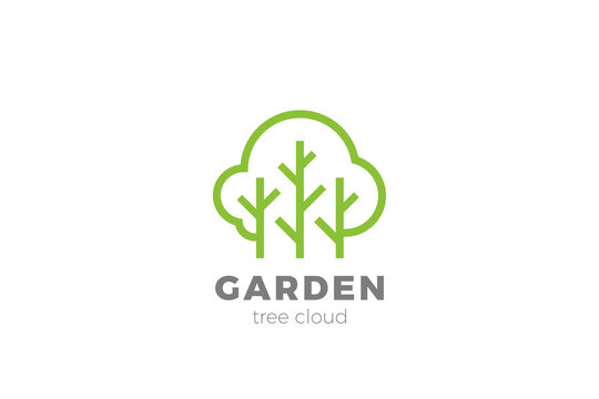 Tree Garden Forest Logo Linear Outline Luxury style. Wood Organic Eco symbol Logotype concept simple icon.