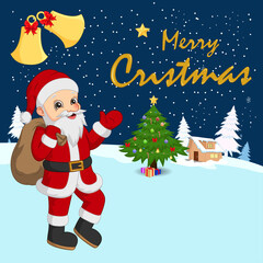 Christmas greeting card with Santa Claus and Christmas tree