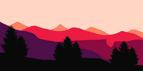vector illustration of sunset sillhouette landscape flat design for banner