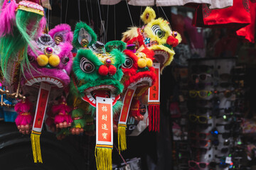 New york City, USA - Jan. 11, 2019: traditional Chinese new year decorations on display at a shop...