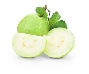 Guava fruit with leaf isolated on white background . full depth of field