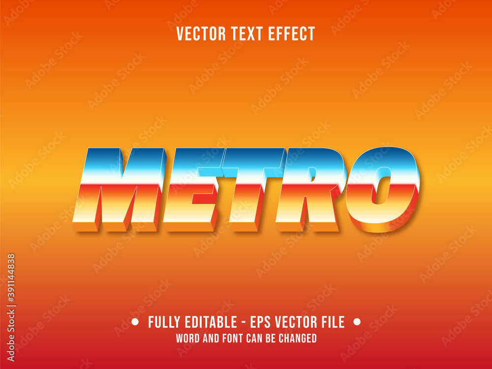 Wall mural editable text effect - metro chrome retro orange color gradient style