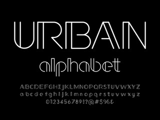 Modern abstract alphabet design with uppercase, lowercase, numbers and symbol