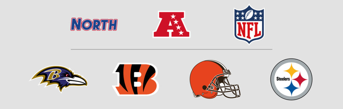 NFL American Football Conference North Division logos. Vector, transparent.