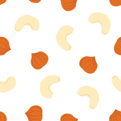 Hazelnut and Cashew. Vector seamless pattern