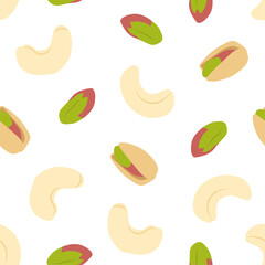 Pistachio and Cashew. Vector seamless pattern 