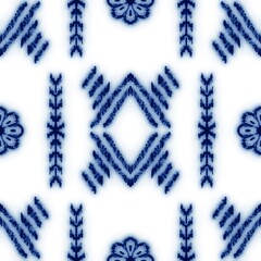 Seamless classic blue and white ceramic design. High quality illustration. Decorative design of cobalt blue glaze on porcelain for transfer onto kitchen ware or printing for modern surface design.