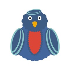 Bright, colorful character a blue bird snowman isolated on white background