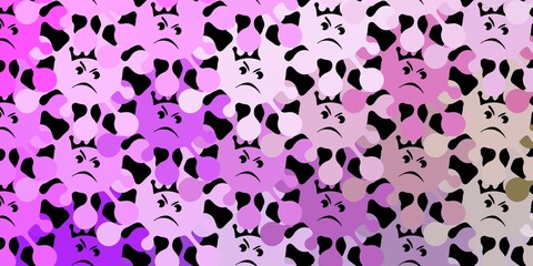 Dark pink, green vector background with covid-19 symbols.