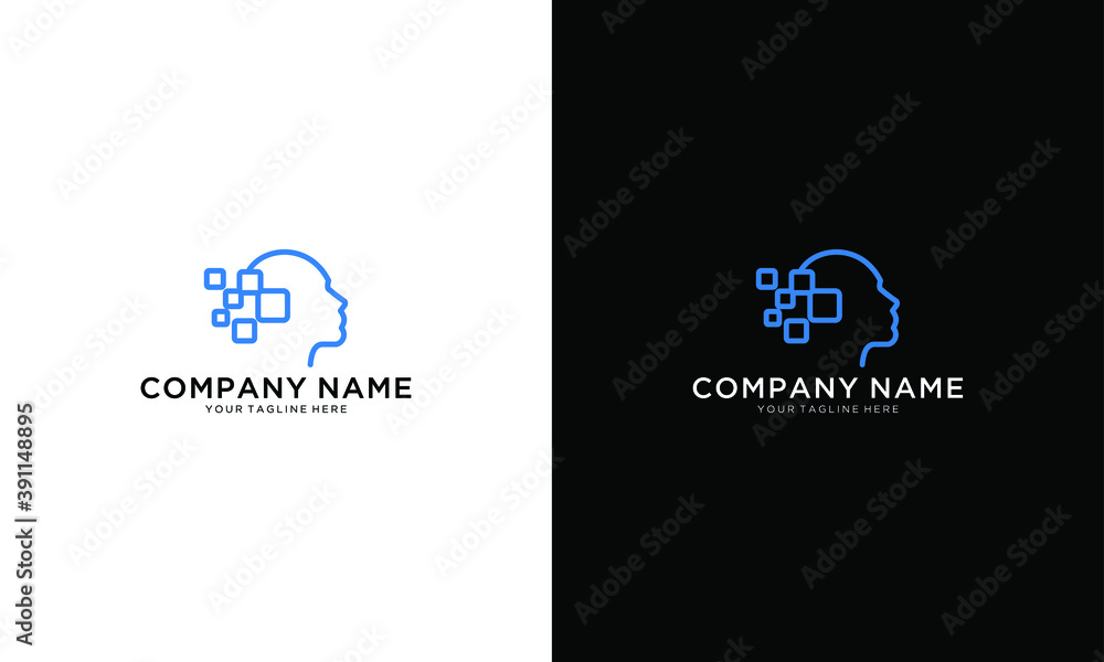 Poster head logo abstract design vector template linear style. creative think brainstorm ideas logotype con