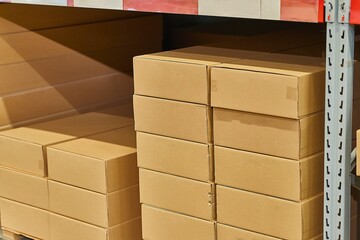 Warehouse loaded with boxes of products