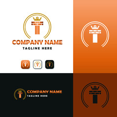 Elegant Construction business Vector Logo concept with Initial T Letter, brick, block and crown element.