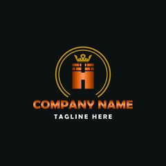 Elegant Construction business Vector Logo concept with Initial H Letter, brick, block and crown element.