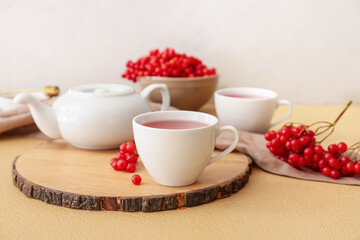Healthy viburnum tea on table