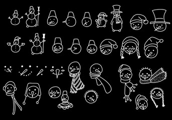 
Winter, snow, new year, christmas, snowman, snowdrift, face, hat, scarf, snow woman