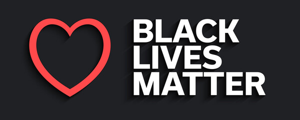 Black Lives Matter. Red heart and text with long shadow. Symbol of protest actions. Vector illustration.