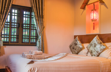 chinese bedroom room interior in evening