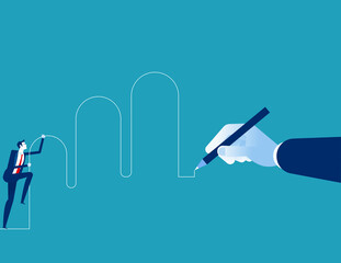 Drawing hand with going up business partner. A Helping hand