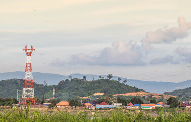 Electric post and landscape at north Thailand