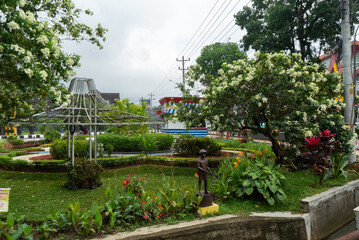 Human statue in public park in Magelang City